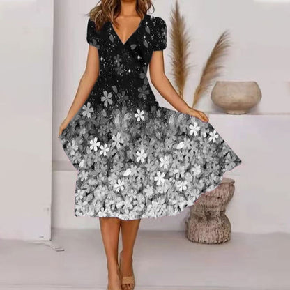 【S-4XL】🌺Damska luźna sukienka z nadrukiem i dekoltem w serek