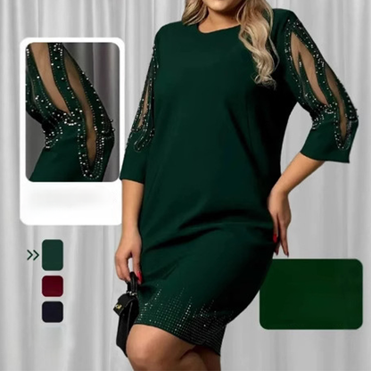 ✨Sukienka z rękawem trzy czwarte i koronką z kryształkami