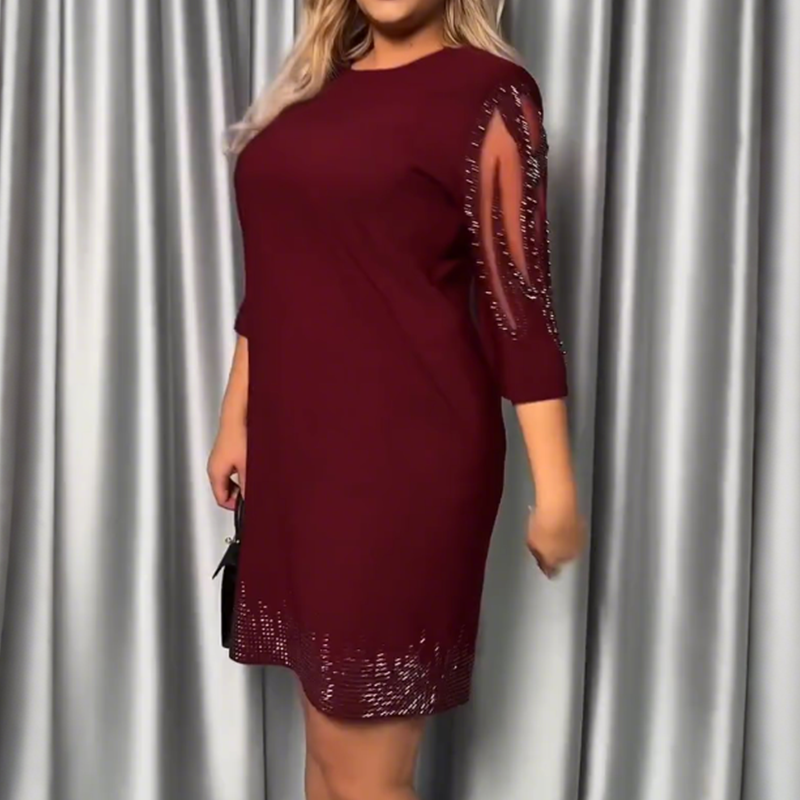 ✨Sukienka z rękawem trzy czwarte i koronką z kryształkami