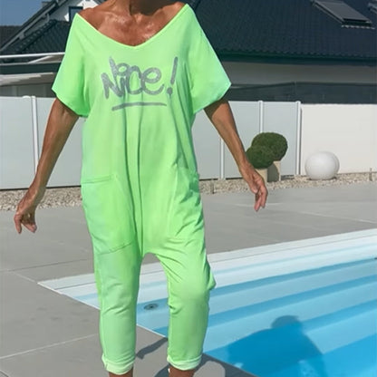 💖【S~5XL】Damski kombinezon z nadrukowanymi literami w dużych rozmiarach, swobodny, z kieszeniami