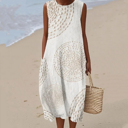 Modna damska sukienka bez rękawów z okrągłym dekoltem