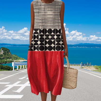 Modna damska sukienka bez rękawów z okrągłym dekoltem