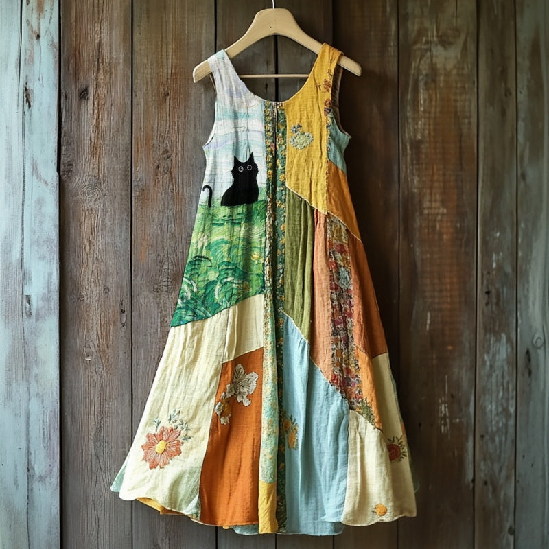 🔥 Sukienka bez rękawów w stylu vintage z nadrukiem kwiatowym dla kobiet 🍃👗