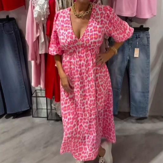 Damska sukienka z nadrukiem z dekoltem w serek