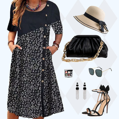 Damskie bawełniane sukienki z nadrukiem w stylu vintage