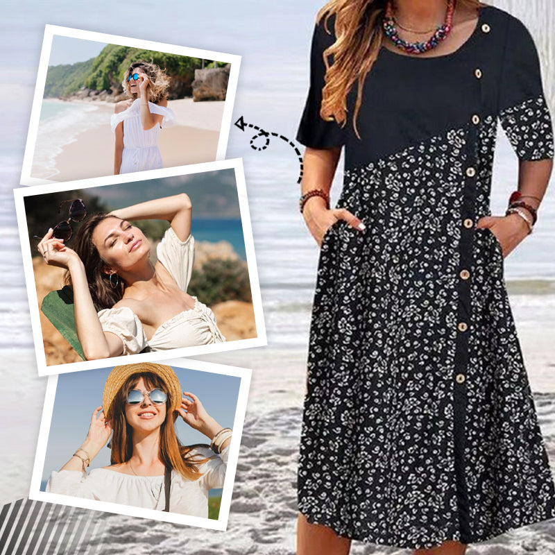 Damskie bawełniane sukienki z nadrukiem w stylu vintage