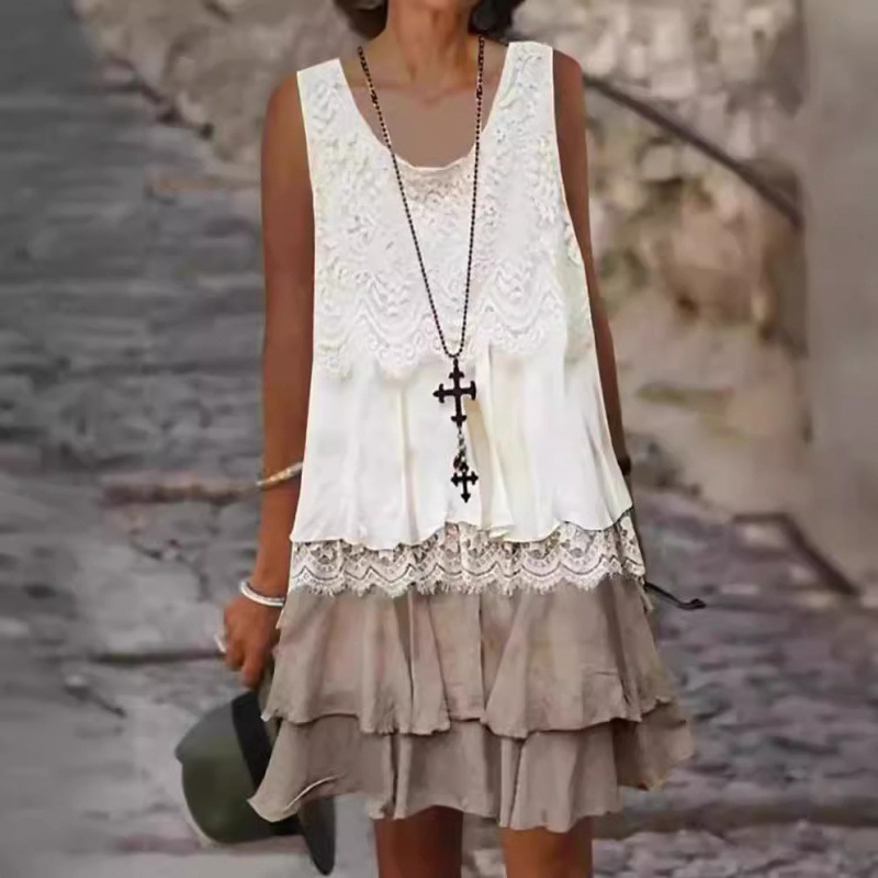 🔥Modna damska sukienka bez rękawów z patchworku👗