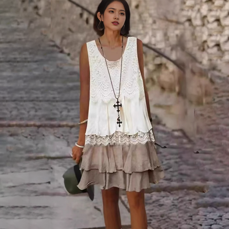 🔥Modna damska sukienka bez rękawów z patchworku👗