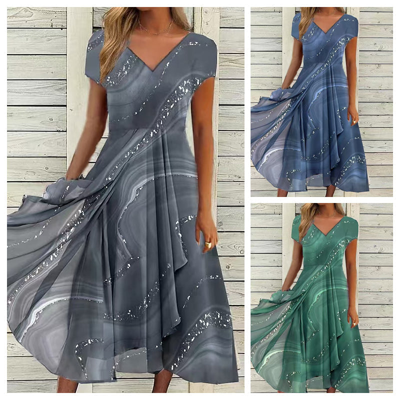 🎀 Luźna sukienka maxi z dekoltem w serek