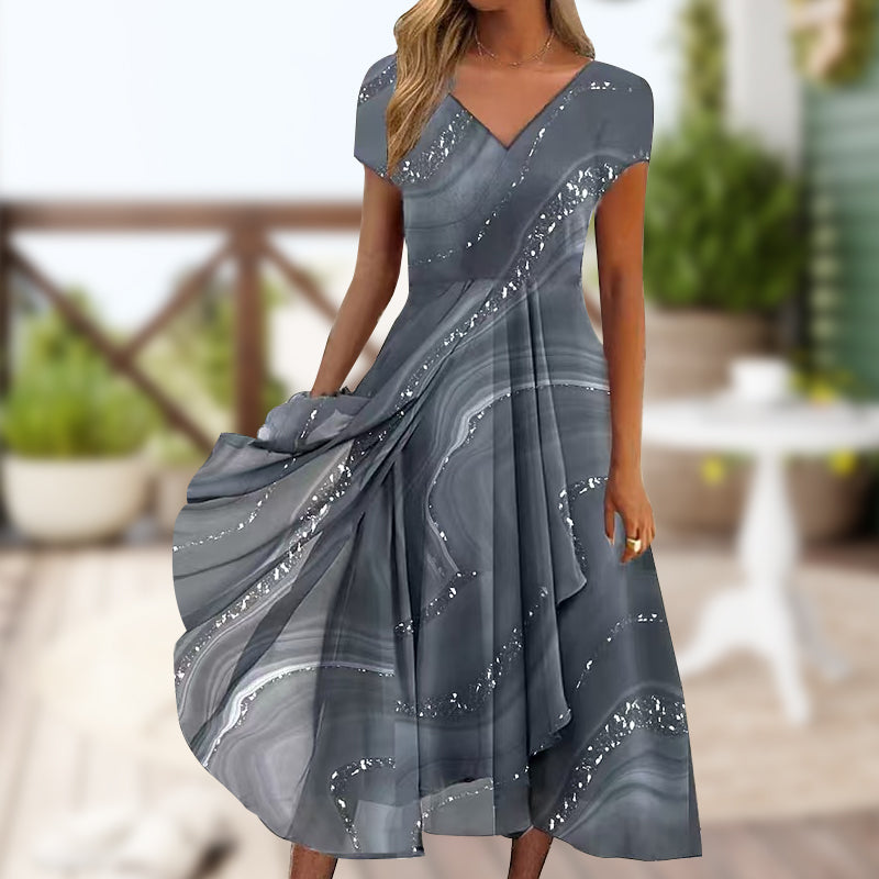 🎀 Luźna sukienka maxi z dekoltem w serek