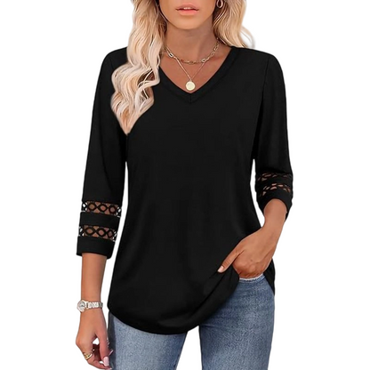 🌺[S-3XL]👚✨ Klasyczny top w jednolitym kolorze z dekoltem w serek i rękawami 3/4