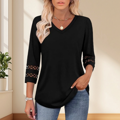 🌺[S-3XL]👚✨ Klasyczny top w jednolitym kolorze z dekoltem w serek i rękawami 3/4