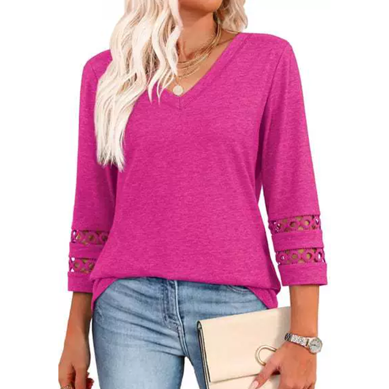 🌺[S-3XL]👚✨ Klasyczny top w jednolitym kolorze z dekoltem w serek i rękawami 3/4