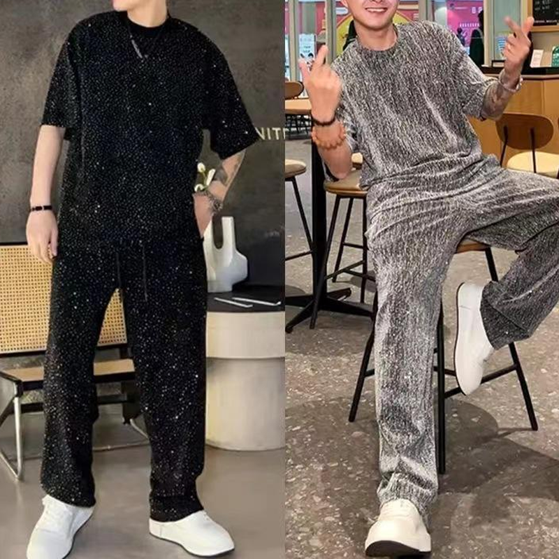 💖 Nowy projekt na rok 2025 ✨Męski dwuczęściowy zestaw: koszulka z krótkim rękawem i spodnie z szerokimi nogawkami