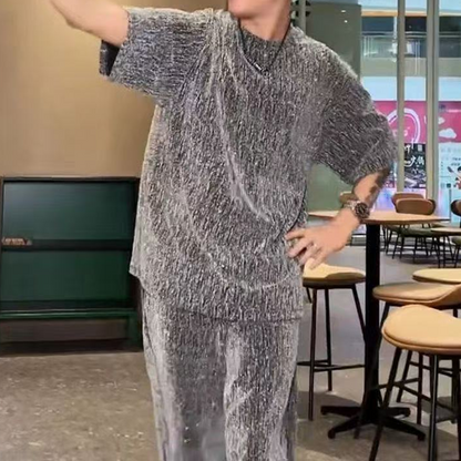 💖 Nowy projekt na rok 2025 ✨Męski dwuczęściowy zestaw: koszulka z krótkim rękawem i spodnie z szerokimi nogawkami