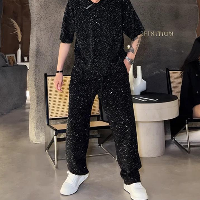 💖 Nowy projekt na rok 2025 ✨Męski dwuczęściowy zestaw: koszulka z krótkim rękawem i spodnie z szerokimi nogawkami