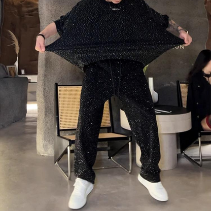 💖 Nowy projekt na rok 2025 ✨Męski dwuczęściowy zestaw: koszulka z krótkim rękawem i spodnie z szerokimi nogawkami