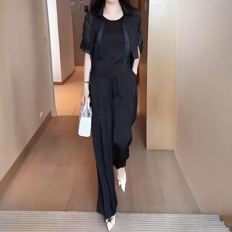 Komplet damski 3-częściowy: koszula, kamizelka i spodnie