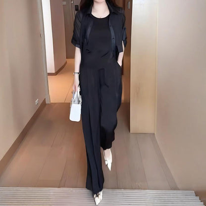 Komplet damski 3-częściowy: koszula, kamizelka i spodnie