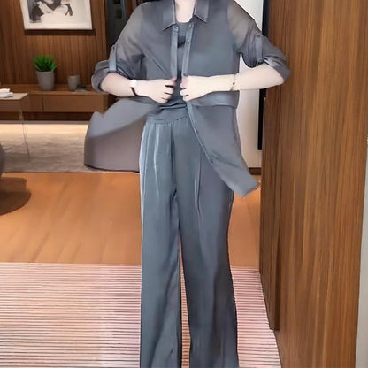 Komplet damski 3-częściowy: koszula, kamizelka i spodnie