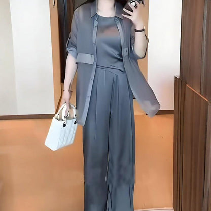 Komplet damski 3-częściowy: koszula, kamizelka i spodnie