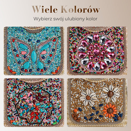 Boho Chic Mała Słomiana Torebka z Koralikami