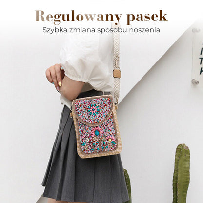 Boho Chic Mała Słomiana Torebka z Koralikami