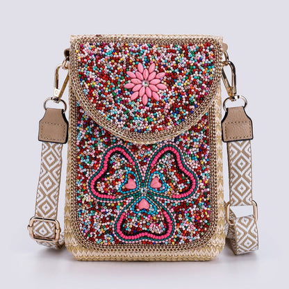 Boho Chic Mała Słomiana Torebka z Koralikami