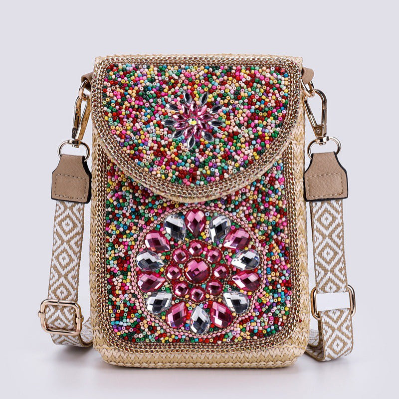 Boho Chic Mała Słomiana Torebka z Koralikami