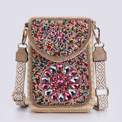 Boho Chic Mała Słomiana Torebka z Koralikami