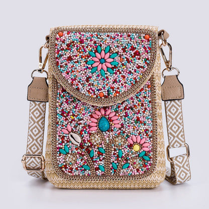 Boho Chic Mała Słomiana Torebka z Koralikami