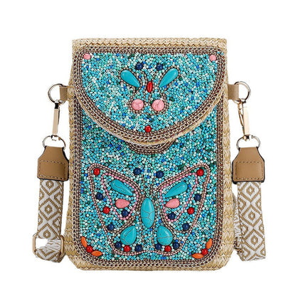 Boho Chic Mała Słomiana Torebka z Koralikami