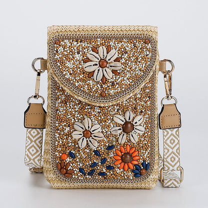 Boho Chic Mała Słomiana Torebka z Koralikami