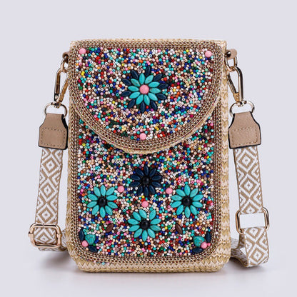 Boho Chic Mała Słomiana Torebka z Koralikami