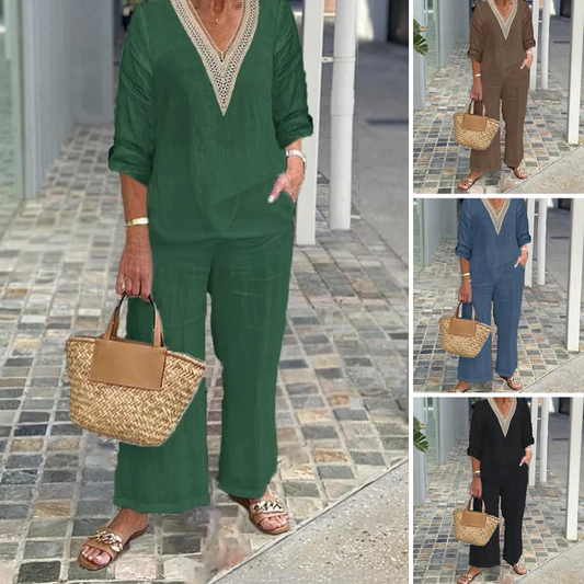 【S-3XL】✨Damski top z dekoltem w serek i szerokimi nogawkami