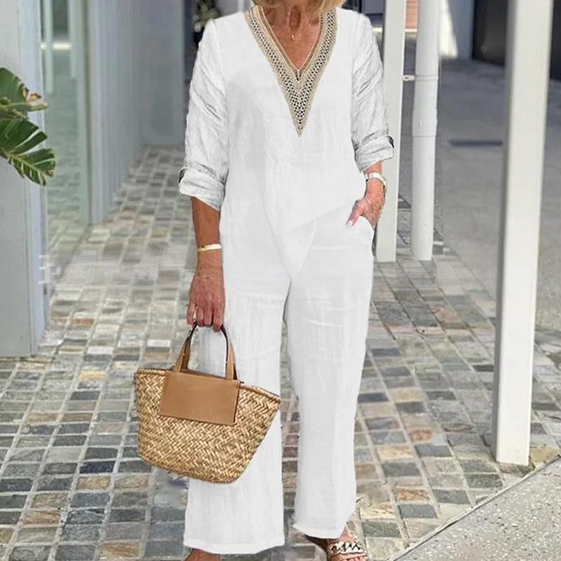 【S-3XL】✨Damski top z dekoltem w serek i szerokimi nogawkami