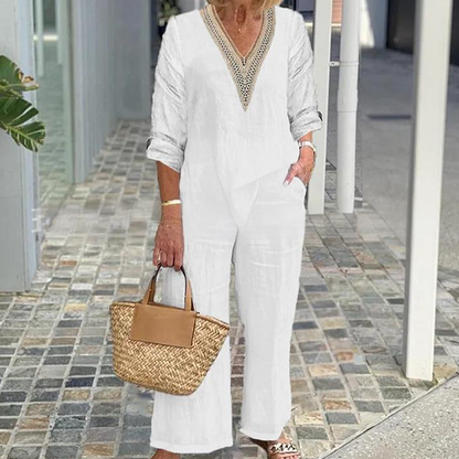 【S-3XL】✨Damski top z dekoltem w serek i szerokimi nogawkami