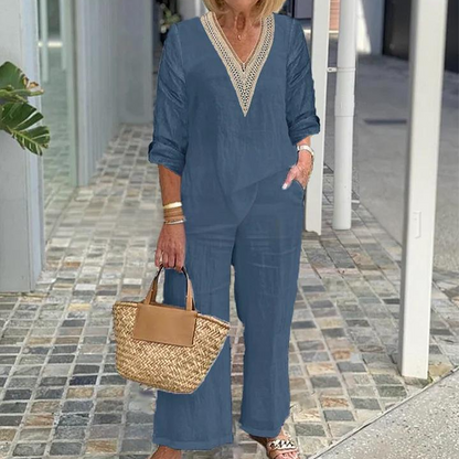 【S-3XL】✨Damski top z dekoltem w serek i szerokimi nogawkami