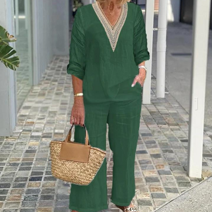 【S-3XL】✨Damski top z dekoltem w serek i szerokimi nogawkami