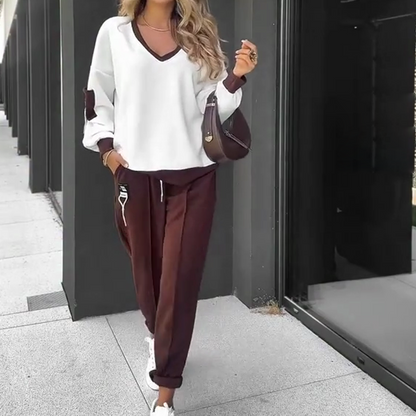 🍂 Zestaw z długim rękawem w kolorowych blokach i spodniami dresowymi