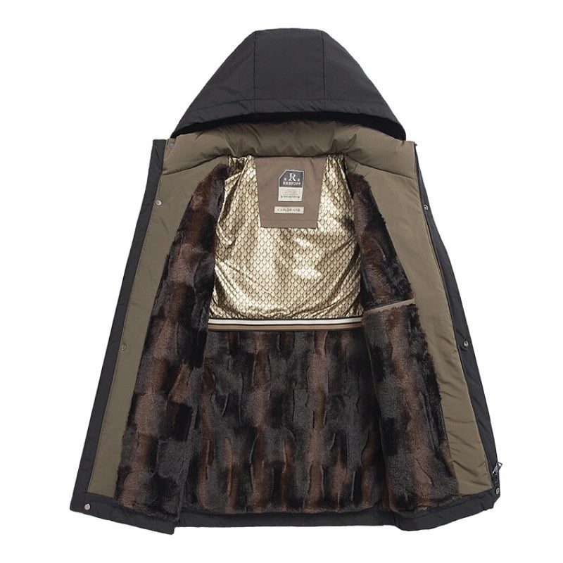 Męska zimowa ciepła kurtka z kapturem