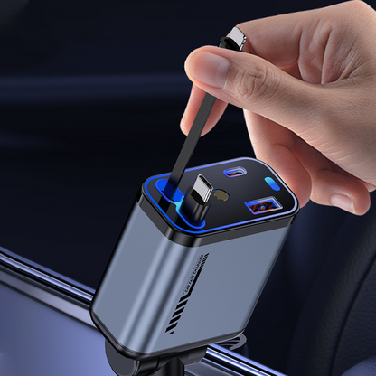 📱 Wielofunkcyjna ładowarka samochodowa z szybkim ładowaniem i chowanym kablem | Kompatybilna ze wszystkimi smartfonami