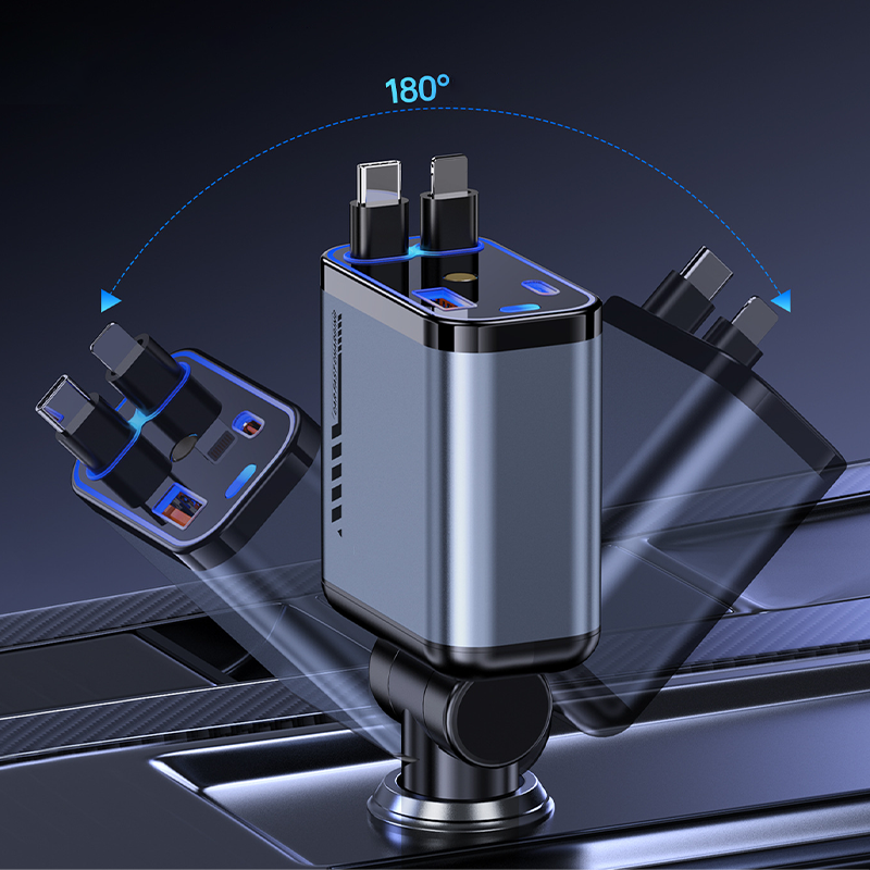 📱 Wielofunkcyjna ładowarka samochodowa z szybkim ładowaniem i chowanym kablem | Kompatybilna ze wszystkimi smartfonami