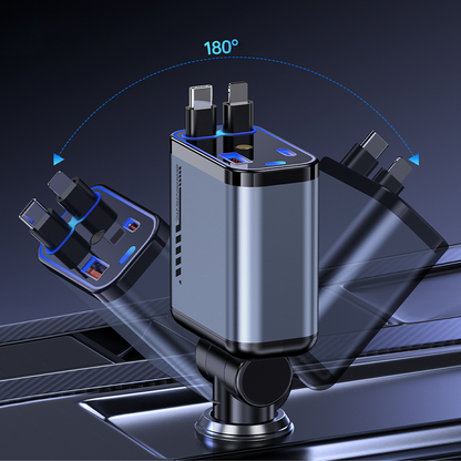 📱 Wielofunkcyjna ładowarka samochodowa z szybkim ładowaniem i chowanym kablem | Kompatybilna ze wszystkimi smartfonami