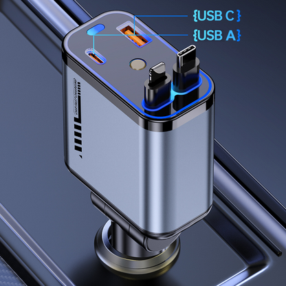 📱 Wielofunkcyjna ładowarka samochodowa z szybkim ładowaniem i chowanym kablem | Kompatybilna ze wszystkimi smartfonami