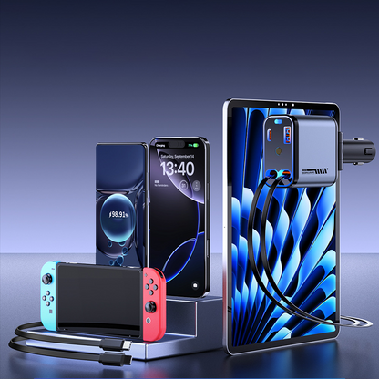 📱 Wielofunkcyjna ładowarka samochodowa z szybkim ładowaniem i chowanym kablem | Kompatybilna ze wszystkimi smartfonami