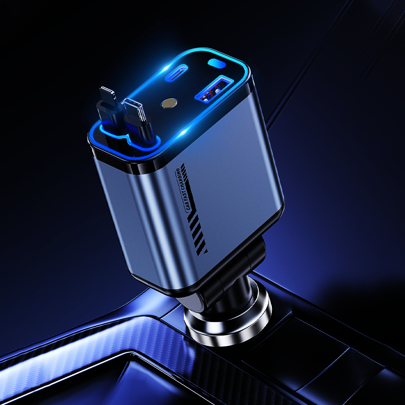 📱 Wielofunkcyjna ładowarka samochodowa z szybkim ładowaniem i chowanym kablem | Kompatybilna ze wszystkimi smartfonami