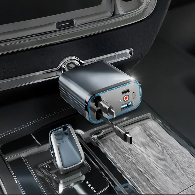 Ultraszybka ładowarka samochodowa z chowanymi kablami i oświetleniem Starlight