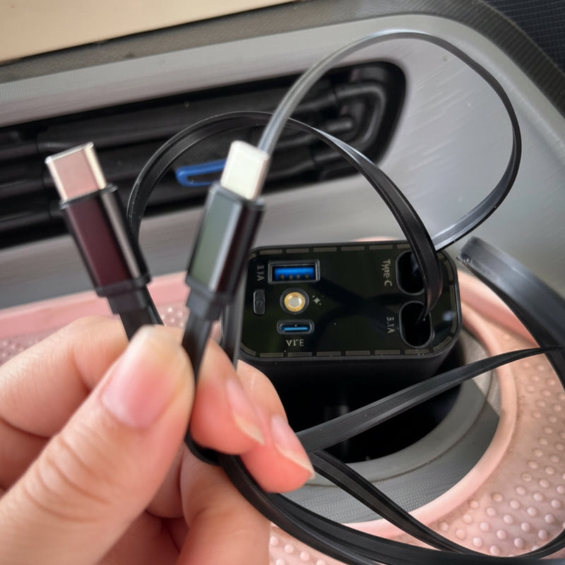 Ultraszybka ładowarka samochodowa z chowanymi kablami i oświetleniem Starlight