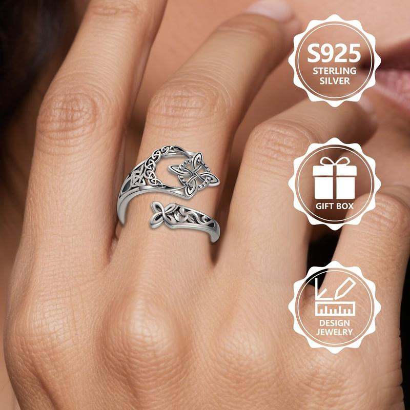 Pierścionek z otwartym wzorem celtyckim, wykonany ze srebra próby 925